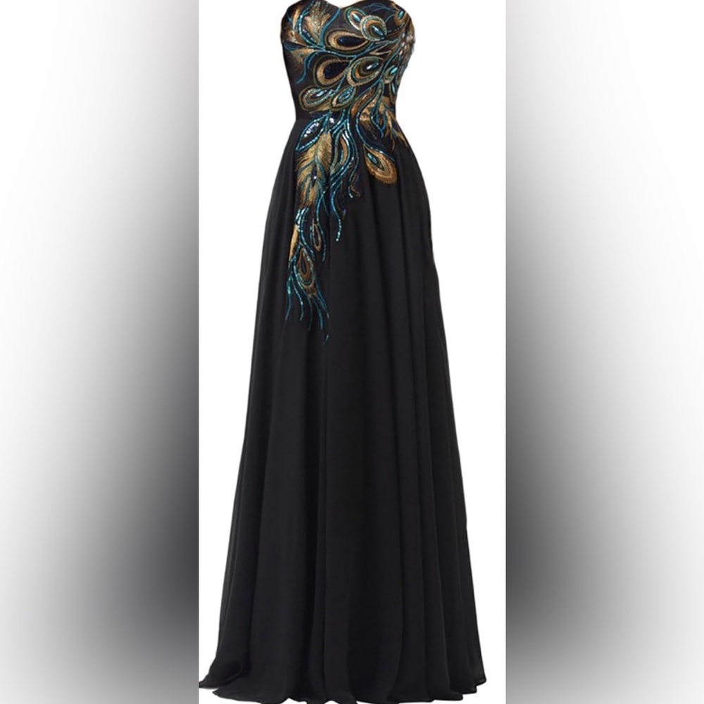NWOT Grace Karin Elegant Formal Dress w/ Peacock Embroidery & Rhinestones sz 12